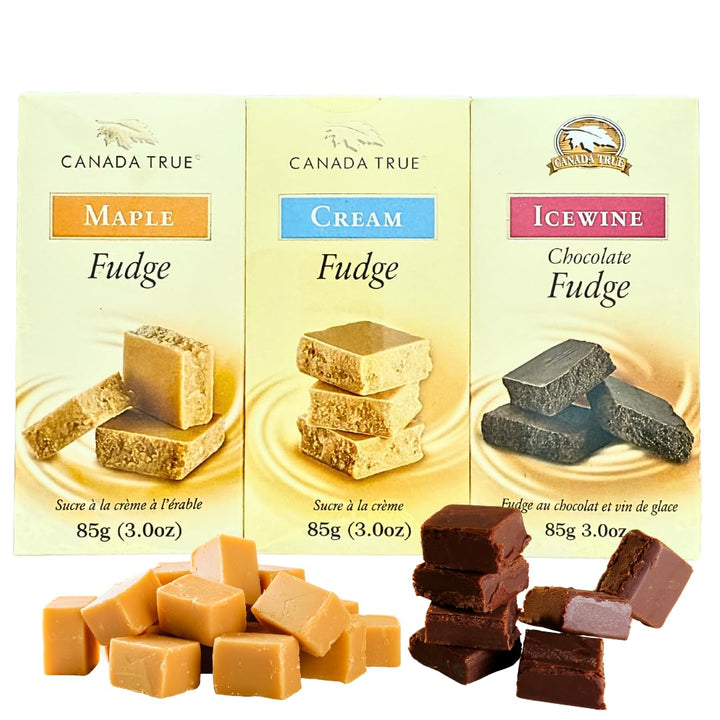 Canada True Fudge Gift Set – Maple, Cream, Icewine Chocolate – 3 x 85g (3oz) – Canadian Souvenir Food, Maple Candy, Made in Canada, Gourmet Gift for Tourists and Holidays