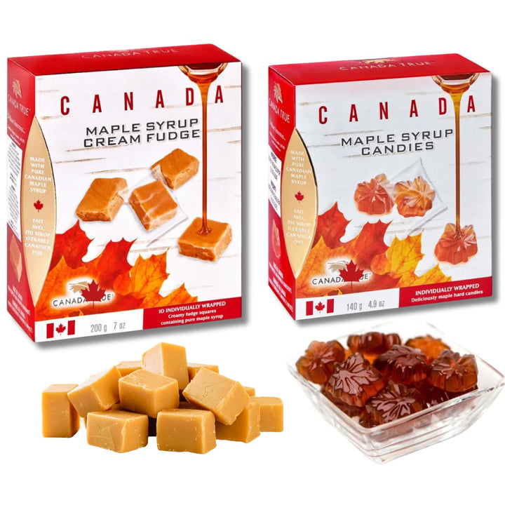 Canada Maple Syrup Candy (140g) & Cream Fudge (200g) Bundle – Made with Pure Canadian Maple Syrup – Individually Wrapped Sweets – Value Bundle-Gift from Canada