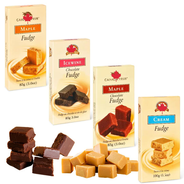 Canada True Fudge Gift Set – Maple, Cream, Icewine Chocolate, MapleChocolate – 4 x 85g (3oz) – Canadian Souvenir Food, Made in Canada, Gourmet Gift for Tourists and Holidays