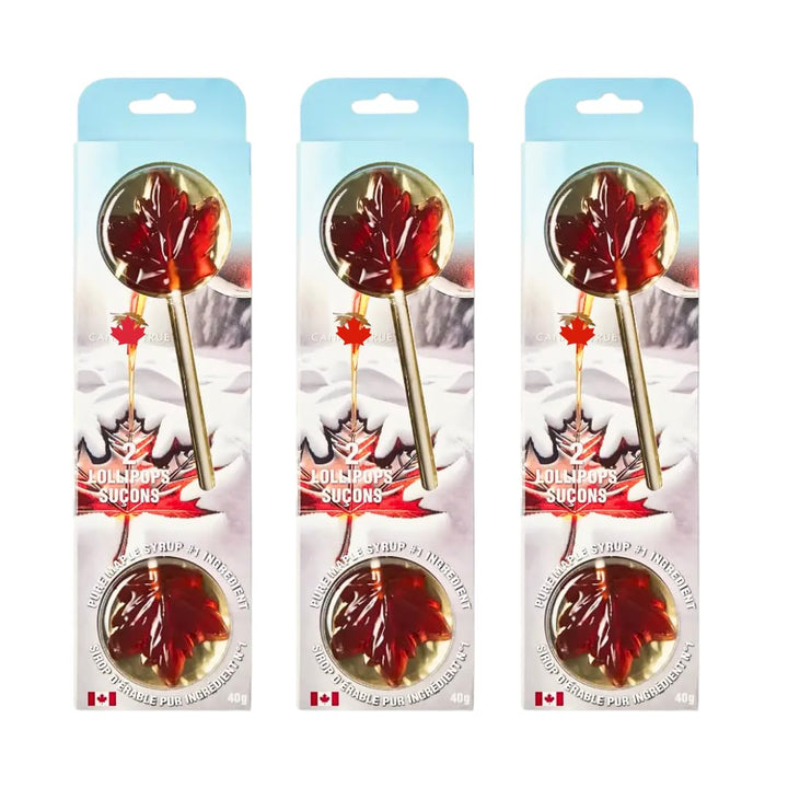 CanadaTrue Pure Maple Syrup Lollipops – Canadian Maple Leaf Candy – 100% Real Maple Syrup – 3 Packs (6 Lollipops Total) – Made in Canada – Authentic Sweet Treat, Natural Sugar, Great for Gifts & Souvenirs