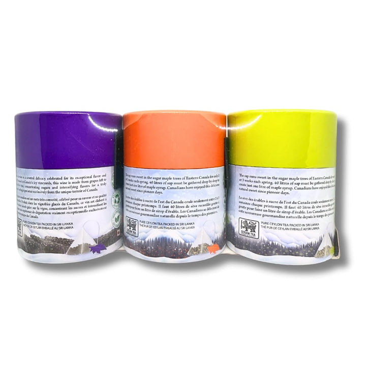 Canada True Premium Tea Gift Set – Maple & Icewine Flavored Whole Leaf Ceylon Tea – 3 Souvenir Canisters (3 × 20g, 30 Pyramid Bags Total) a-Naturally Flavored No Sugar And Calorie-Free