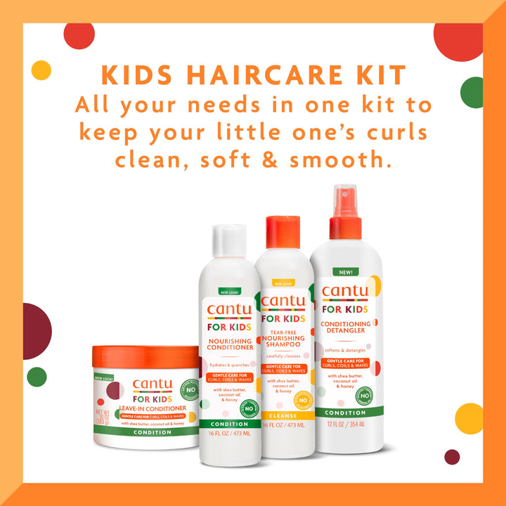 Cantu Care for Kids Haircare Set – Large Size Shampoo, Conditioner, Detangler & Leave-In Conditioner