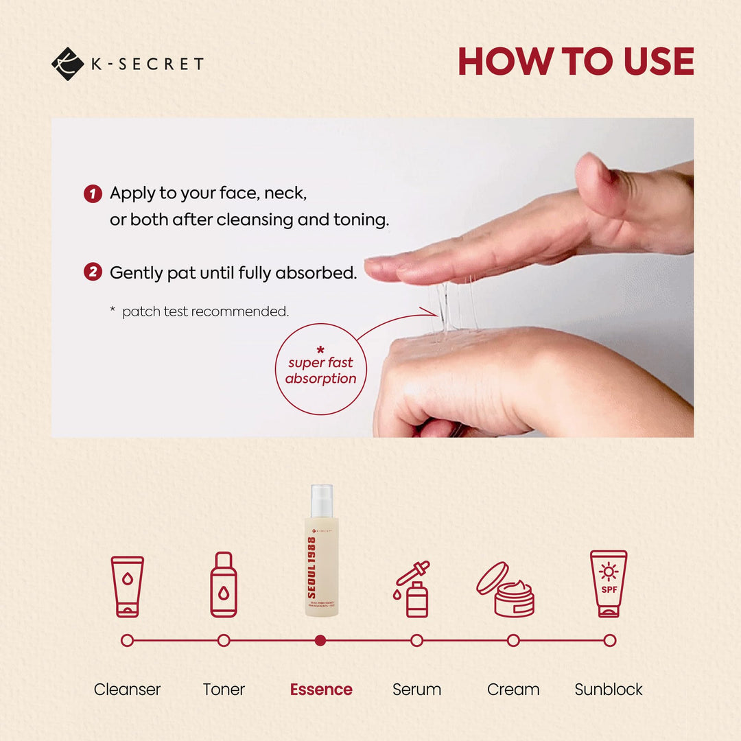 K-SECRET Snail Mucin Essence Serum: 97% Snail Secretion & Rice Ferment Filtrate & Rice Extract for Skin Hydration Soothing and Balancing - SEOUL 1988 Korean Skincare Cruelty Free Paraben Free 100mL