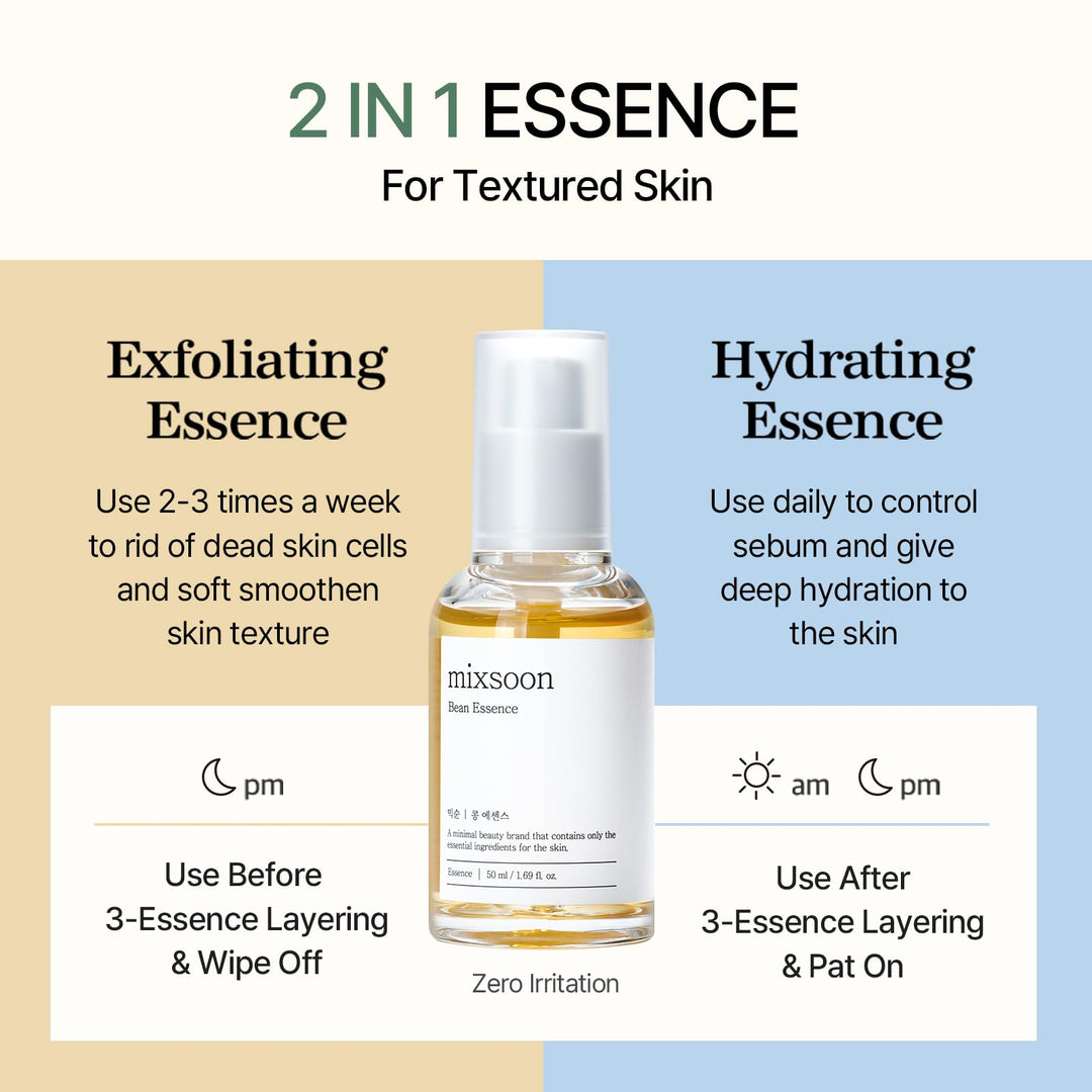 Mixsoon Bean Essence Exfoliating Hydrating Korean Skin Care Glass skin Hyaluronic Acid Serum 1.01 Fl Oz