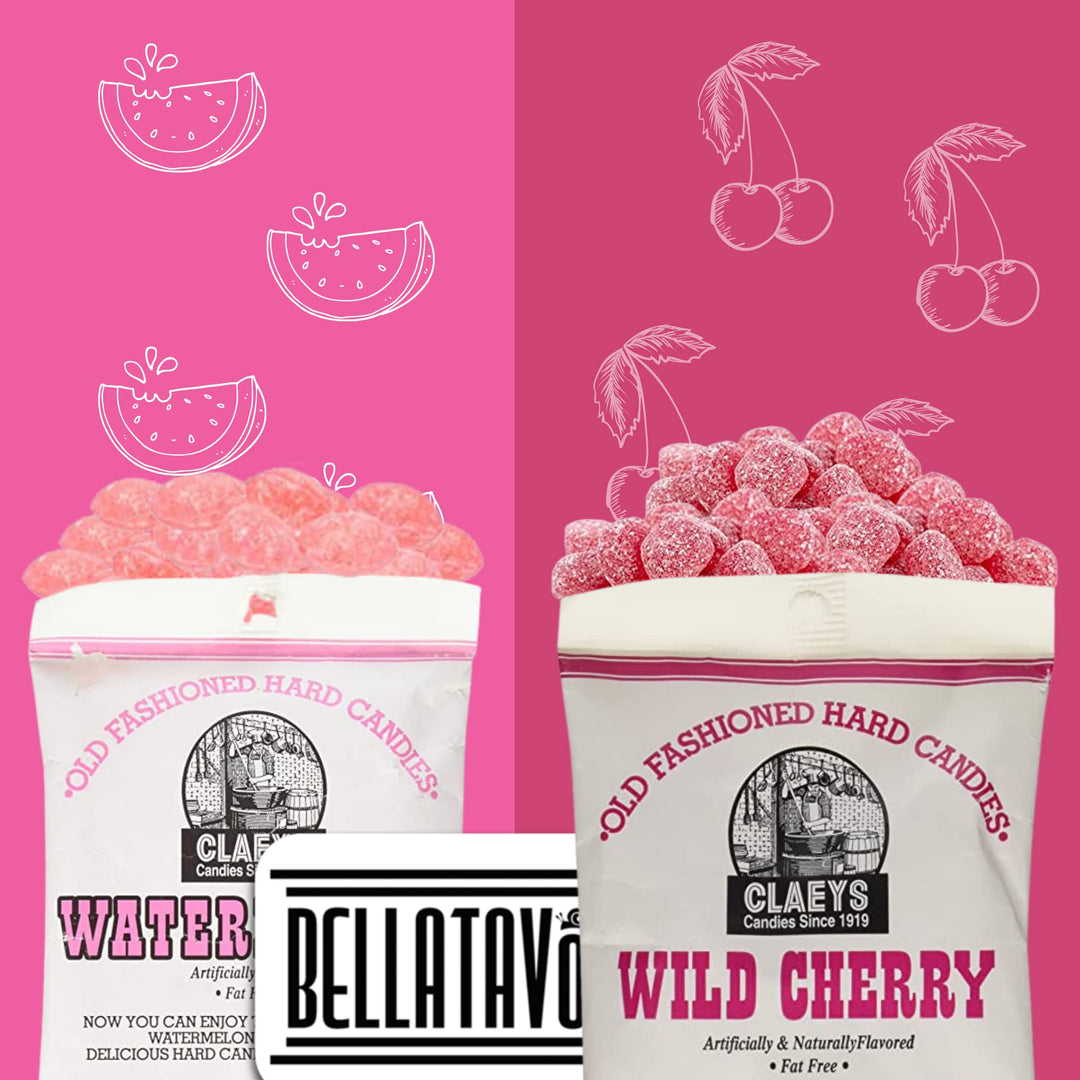 Hard Candy Variety Pack Bundle. Includes Four-6 Oz Bags of Claeys Old Fashioned Hard Candy. 1 of Each: Watermelon Candy, Wild Cherry, Green Apple and Lemon Drops! Comes With a BELLATAVO Fridge Magnet!