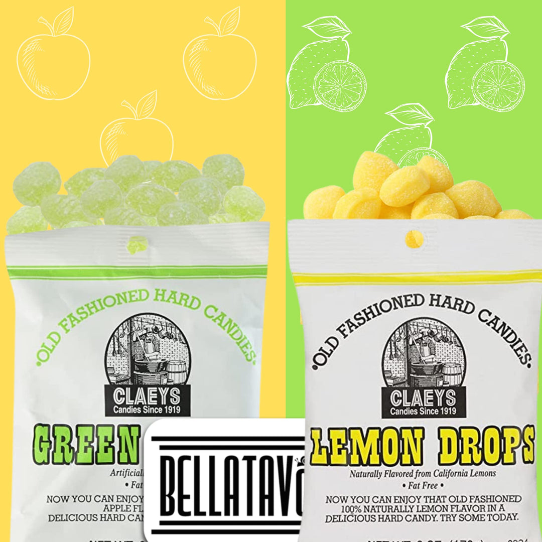 Hard Candy Variety Pack Bundle. Includes Four-6 Oz Bags of Claeys Old Fashioned Hard Candy. 1 of Each: Watermelon Candy, Wild Cherry, Green Apple and Lemon Drops! Comes With a BELLATAVO Fridge Magnet!