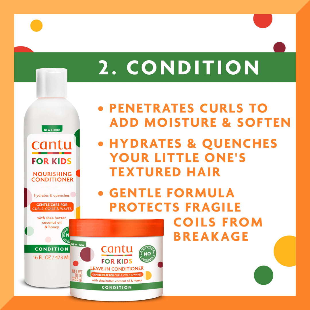 Cantu Care for Kids Haircare Set – Large Size Shampoo, Conditioner, Detangler & Leave-In Conditioner